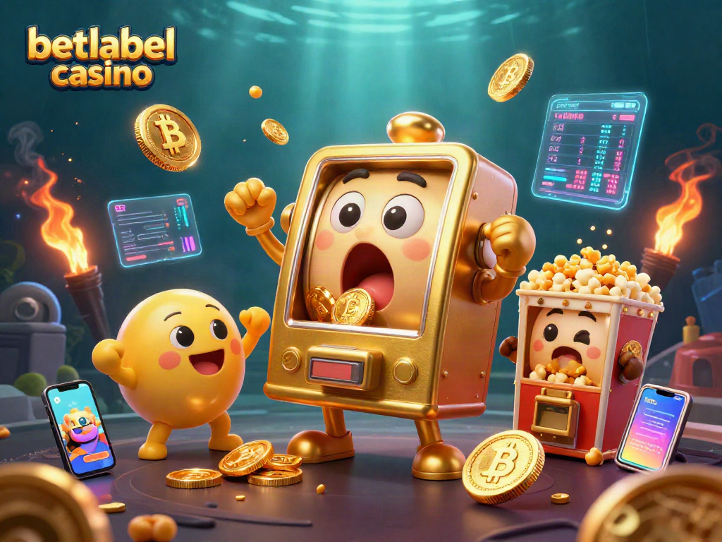 Engage with betlabel casino's thrilling jackpot reveal amid dynamic golden elements and crypto graphics.